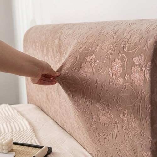 Image of HOMETHREADS Stretchable Velvet Headboard Cover | Soft, Dust-Proof & Wrinkle-Resistant Bed Back Protector | Fits Leather, Wooden & Fabric Bedsides | for 5ft to 5.5ft Beds (Beige, 150x65Cm)