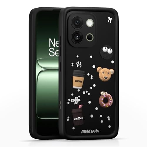 Image of Pikkme Back Cover for OnePlus 13S 5G | 3D Bear Silicone Cute & Fun Coffee Cartoon | Full Body Protection Bumper Case (Black)