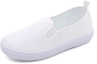 Kids White Canvas Shoes Toddler Classic Slip-on Uniform Sneaker for Girls Boys Casual Tennis