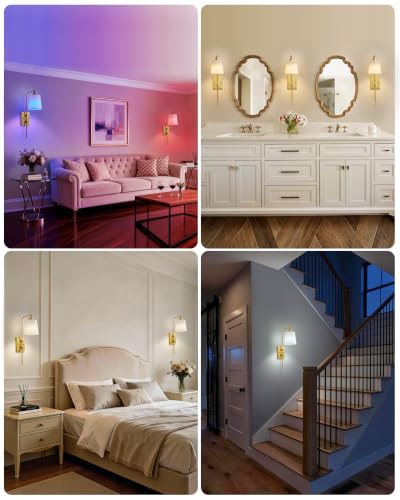 Powfloven Brass Battery Operated Wall Sconce Set of 2, Adjustable Height - image 8