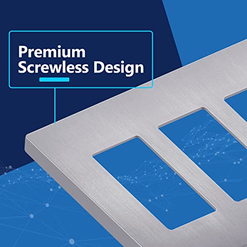 Image of LIDER Decorator Switch Cover, Screwless Wall Plate, Mid-Size 3-Gang 4.88 inch x 6.77 inch, LSWP-33M-BSV, UL Listed, Thermoplastic, Brushed Silver, 1-Pack