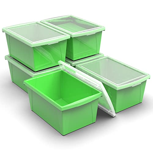 Image of Storex 5.5 Gallon Storage Bin with Lid - Plastic Classroom Organizer for Books and Supplies, Green, 6-Pack (62744U06C)