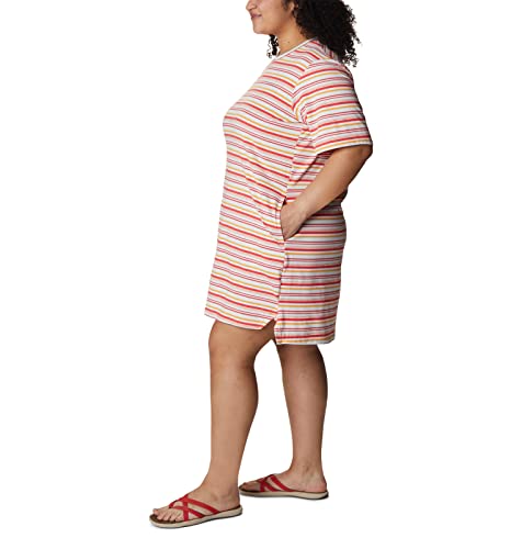 Columbia Women's Sun Trek Tee Dress, Red Hibiscus Climate Change Stripe, Medium #TOP7
