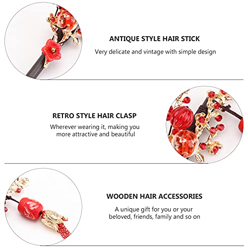 Lurrose Palitos de cabelo chineses, broche de flor de strass, pauzinhos de madeira vintage com borla