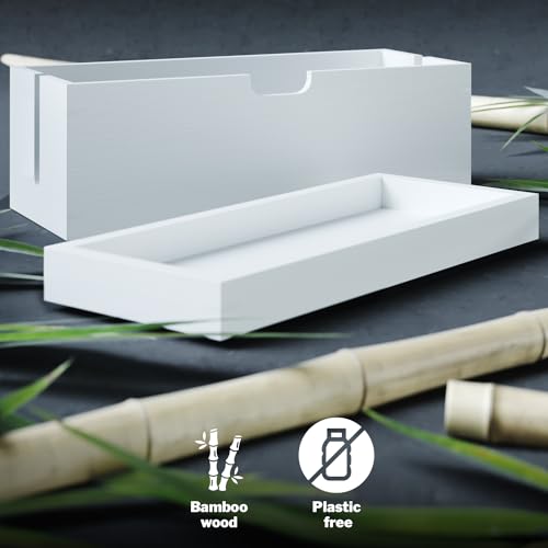Kabelbox & Aufbewahrungsbox mit Deckel aus weißem Bambus Holz, Kabelmanagement Organizer Box – verstaut Kabel & vermeidet Kabelsalat (plastikfrei & robust mit praktischer Ablagefläche) KD Essentials