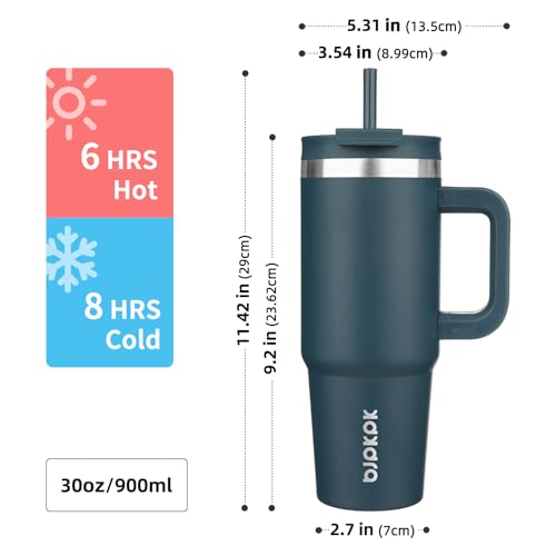 BJPKPK 900 ml Isolierter Edelstahl-Becher mit Griff Deckel und Strohhalm – Ansicht 3