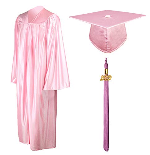 GraduationMall Shiny Graduation Gown Cap Tassel Set 2019 For High School Pink 39(4'6"-4'8")