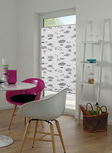 Store plissé à pincer opaque avec kit d'installation complet blanc fleurs