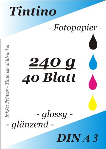 A3-40 Blatt Fotopapier Photopapier DIN - A 3-240g/qm - glossy glaenzend - sofort trocken - wasserfest - hochweiß - sehr hohe Farbbrillianz fuer InkJet Drucker Tintenstrahldrucker Cover