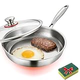 Sartén de titanio, sartén antiadherente de titanio con tapa, calentamiento rápido y uniforme, gruesa, ultra duradera, resistente a los arañazos y antiadherente, para estufas eléctricas, de inducción y
