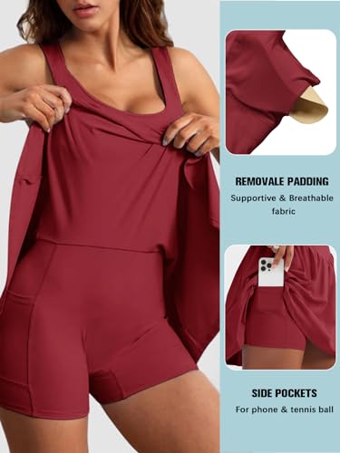 Image of Sexyasasii Women's Summer Athletic Tennis Dress with Built in Shorts and Bra Square Neck Workout Exercise Active Golf Dresses