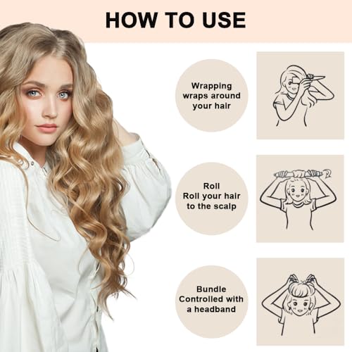DIYDEC 3PCS Heatless Hair Curler Set Large Overnight Hair Curls with Hooks No Heat Hair Rollers to Sleep in Blowout Curling Rod Headband Styling Tools for Women Girls Hair Types