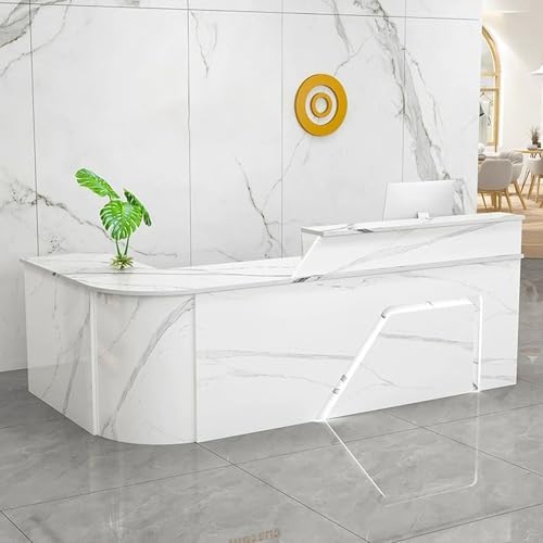 Escritorio moderno L-S con iluminación integrada, vestíbulo y piel para tiendas, estadística de cajero Ele para una mejor experiencia del cliente