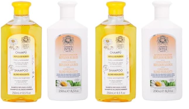 Intea - Champú y Acondicionador Reflejos Rubios 250 ML (Paquete de 2) - Con extracto de flores de manzanilla - Brillo, Hidratante - Para cabellos rubios