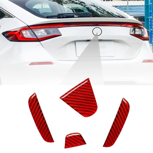 Image of Carbon Fiber Tailgate Emblem Badge Decal Compatible with Honda Civic 2022 2023 2024 2025 Rear Truck Logo Cap Sticker Accessories Red (4Pcs)