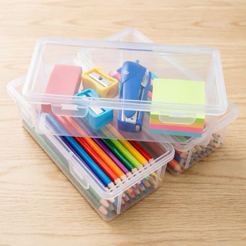 Image of Rectangular Clear Plastic Storage Containers, 8 Pack | Hinged Lid, For Beads and Small Craft Items, 7.4 x 3.74 x 2.36 inch