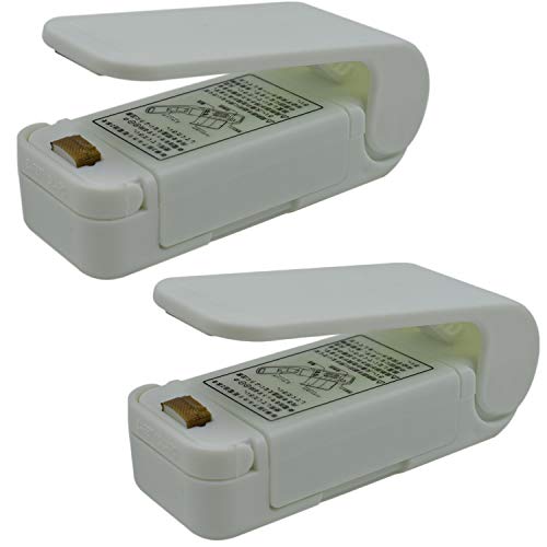 LiXiongBao 2 Pack Mini Portable Handheld Heat Vacuum Sealer Bag Sealer Mini Sealing Machine Hand Pressure Heat Sealing Machine Handheld Plastic Bag Sealer Mini Food Sealer for Plastic Bags Food Saver Storage (White)