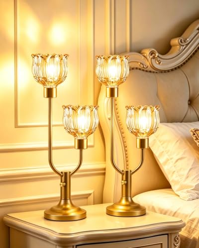 Image of Lightdot Mid Century Modern Table Lamps Set of 2 Dimmable Amber Glass Lamp