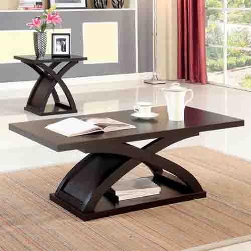 Gnarls Collection Wood Coffee Table with Curves X-Shaped Base in Espresso by Hokku Designs