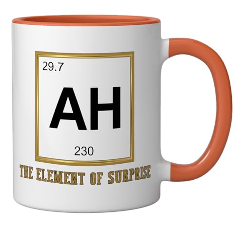 Ah The Element of Surprise Chemistry Science Humor Ceramic Mug, Orange/White