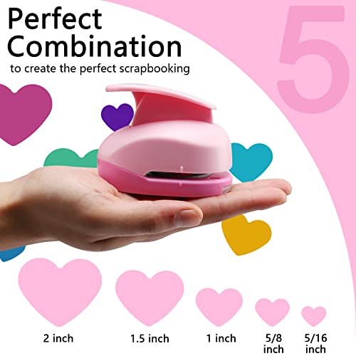 Looneng 5 Pcs Heart Punch, Heart Lever Action Craft Punch, 5 Different Size Heart Shaped Hole Punch For Paper Crafts, Weddings, Gift Wrapping, Greeting Cards And Scrapbooks #TOP2