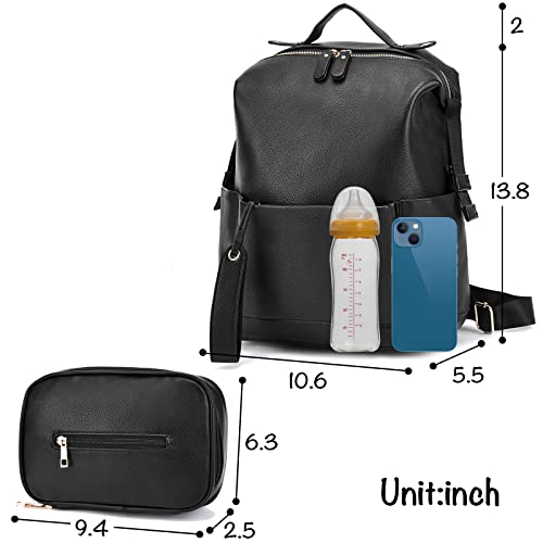 Diaper Bag Backpack For Mom Pu Leather Waterproof Multifunctional Large Capacity Travel Baby Bag With Changing Pad For Boy Girl Stroller Straps 2Pcs White #TOP2