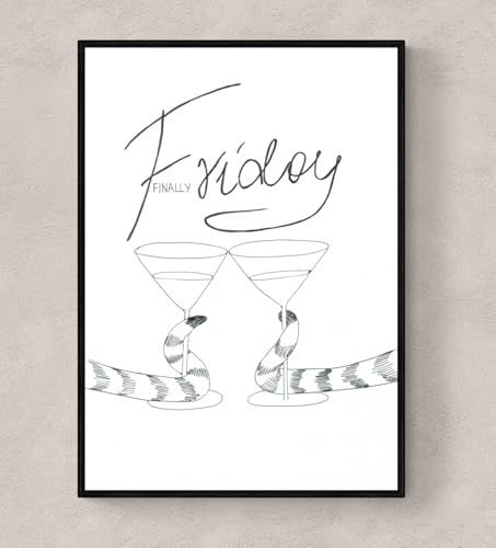 Finally Friday. Funny Quote Minimalist Drawing, Motivational Uplifting Printable Poster