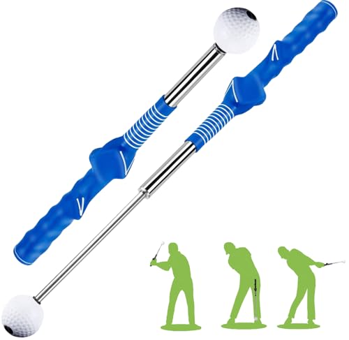 Colefunmit Retractable Golf Swing Trainer, Golf Grip Trainer & Golf Swing Trainer for Warm-up, Right-Handed Golf Training for Indoor & Outdoor, Strength & Tempo Training for Chipping Hitting (Blue)