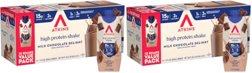 Image of Atkins Milk Chocolate Delight Protein Shake, 15g Protein, Low Glycemic, 2g Net Carb, 1g Sugar, Keto Friendly, 12 Count (Pack of 2)