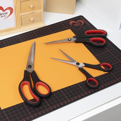 Ideen mit Herz Softgrip-Scheren aus Edelstahl | 3 Stück: 24,5 cm, 20 cm und 17 cm | Scheren-Set für Zuhause, Haushalt, Handwerk, Schule, Basteln und Büro