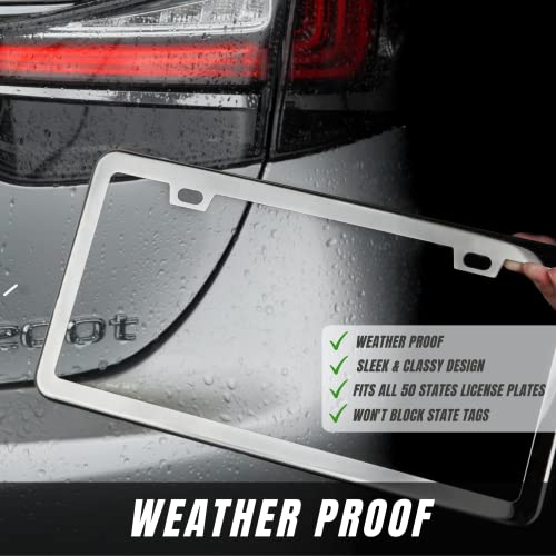 Sunplustrade 1070-LPFRME-SILV 2 Stainless Steel Polish Mirror License Plate Frame + Chrome Screw Caps thumb #1