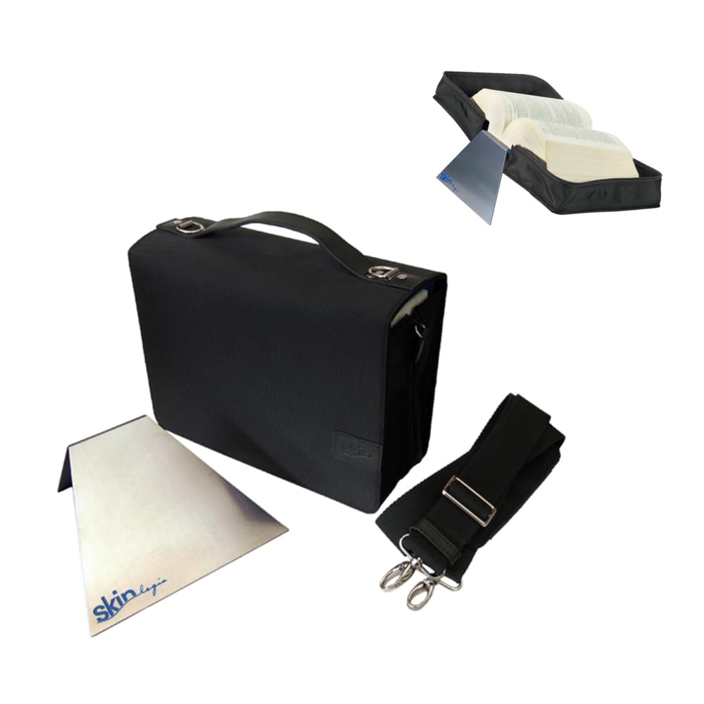 Ziegler/TremelSkin Tasche (Nylon/Leder) - onyx-schwarz - im Set mit Tragegurt und rutschfester Aluminium Buchstütze