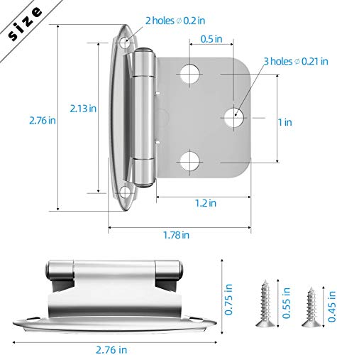 10 Pairs Cabinet Hinges,Self Closing Overlay Hinges With Longer Stainless Steel Screws, Satin Nickel #TOP2