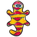 Outward Hound Invincibles Gecko Stuffingless Durable Tough Plush Dog Squeaky Toy with 2 Squeakers, Small, Red and Orange