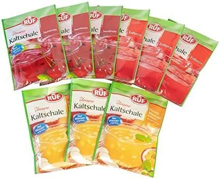 RUF Kaltschale: 3x Erdbeere 84g, 3x Sauerkirsche 84g, 3x Kaltschale Pfirsich-Maracuja 90g
