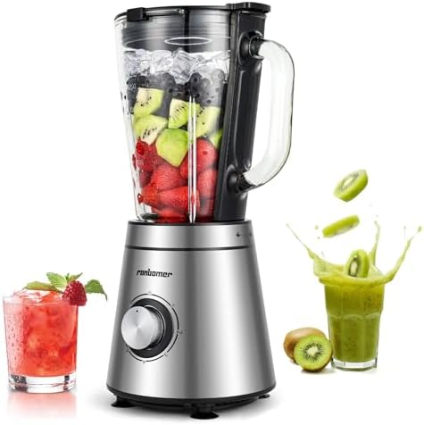 Blender,Blenders for Kitchen,Glass Blender for Shakes and Smoothies,crush ice,51 oz Glass Jar,Simple Speed Dial,6 Stainless Steel Blades, Ice Crusher with Speed Control, Silver.