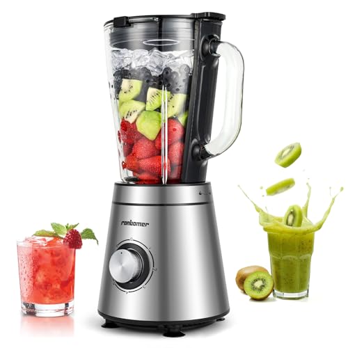 Blender,Blenders for Kitchen,Glass Blender for Shakes and Smoothies,crush ice,51 oz Glass Jar,Simple Speed Dial,6 Stainless Steel Blades, Ice Crusher with Speed Control, Silver.