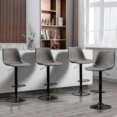 NOBPEINT Adjustable Modern Counter Height Bar Stools, 360 Swivel Bar Chairs in Gray, Set of 4 Cover