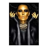 Poster,Kunstdruck Modern Canvas Malerei Wandkunst skandinavisch Poster Afrikanische Kunst schwarz und gold Frau Bild Modern Wohnzimmer Dekor Malerei ( Color : White , Size (Inch) : 70x100cm no frame )