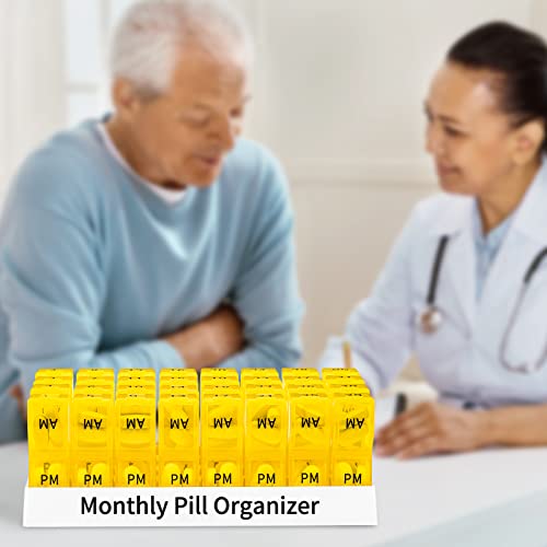 Monthly Pill Organizer 2 Times A Day, One Month Pill Box Am Pm, 30 Day Pill Case Small Compartments To Hold Vitamin And Travel Medicine Organizer, 31 Day Pill Organizer, 4 Week Pill Cases (Yellow) #TOP5