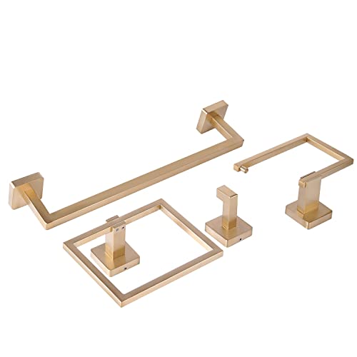 Ntipox 4 Piece Stainless Steel Brushed Gold Bathroom Hardware Accessories Set Include 16 Inch Towel Bar Set Gold ，Toilet Paper Holder,Towel Rack Set Gold #TOP6