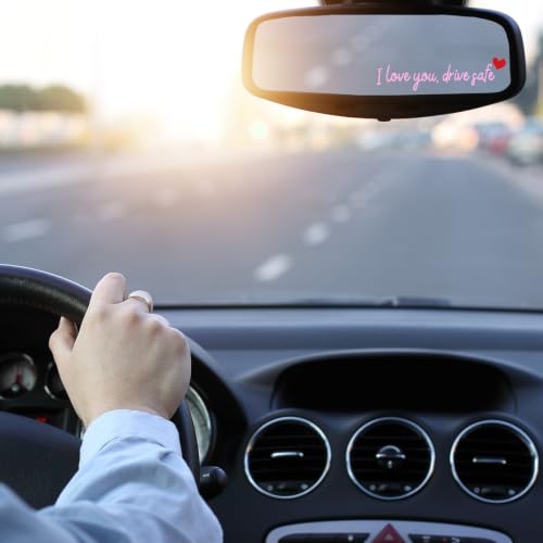 Image of Gosknor 6pcs I Love You Drive Safe Rearview Mirror Decal, Drive Safe Sticker Funny Rear View Mirror Sticker Vinyl Car Window Vanity Decoration Accessories (Pink)