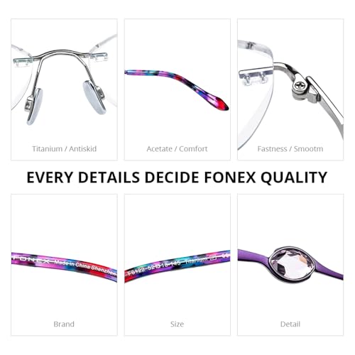 Image of FONEX Titanium Glasses Frame,Rimless Frameless Luxury Diamond Optical Eyeglasses for Women