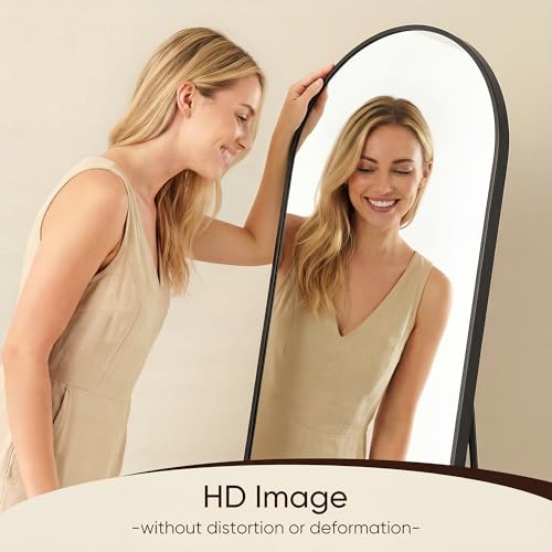 Image of Antok 76 inch x34 inch Arched Full Length Floor Mirror, Black Aluminum Frame, Free Standing /Wall Mount /Leaning for Bedroom, Living Room, Dressing Room