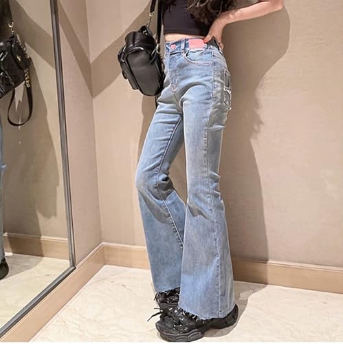 Viatabuna Flare Jeans for Girls Y2k Elastic High Wasit Stretch Raw Hem Bell Bottom Denim Pants Tween Girls with Pocket 5-14 Y4