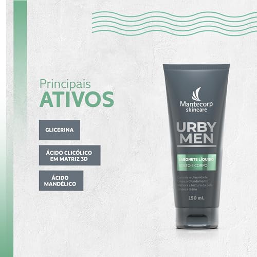 Mantecorp - Sabonete Líquido Masculino Corpo e Rosto Urby Men - Limpeza Sem Ressecar. Controla Oleos