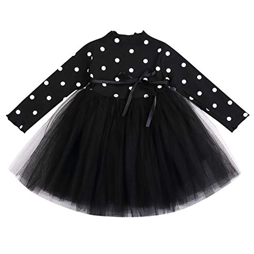 Toddler Baby Girls Clothes Long Sleeve Polka Dot Multilayer Tulle Tutu Dress Party Birthday Dress Fall Outfits (Black, 12-18M)