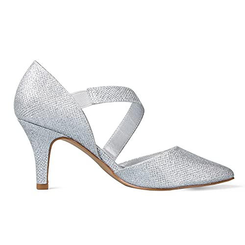 Mysoft Women's Pumps Pointed Toe 3 Inch Dress Shoes Silver-Glitter #TOP1