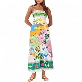 ACOSAP Women Spaghetti Strap Graffiti Maxi Dress Sleeveless A Line Flowy Long Cami Dress Colorful Graphic Boho Beach Sundress