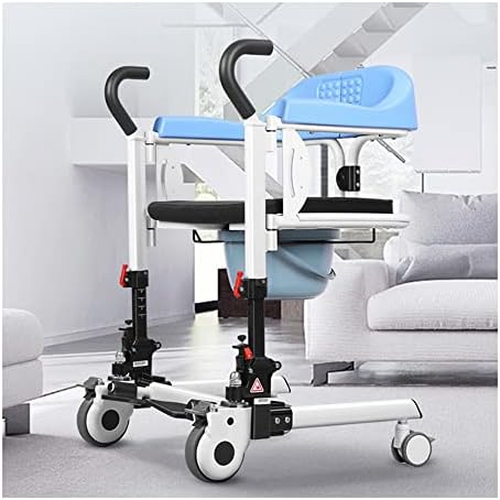 Wheelchair Wheeled Commode Chair Shower Commode Chair On Wheels Transport Wheelchair with 180° Split Seat Commode Chair Height Adjustable Mobile for Seniors Up to 120kg (Color : Blue, Size : One siz